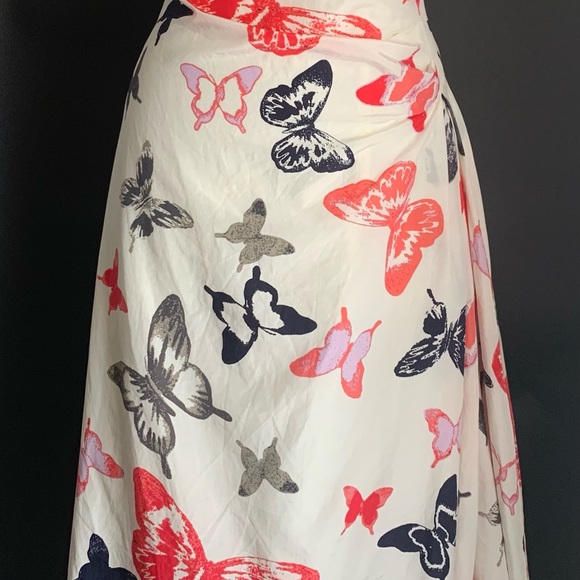 Laura Ashley Vintage Silk-Blend Dress A-Line Midi Multi Butterfly Print UK 14 - Picture 2 of 16